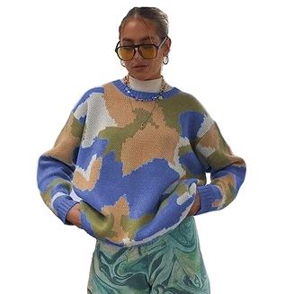 Kulur tal-Moda Sweater tan-Nisa Li Jaqbel Ma 'Għonq Tond Jacquard Innittjat Sweater